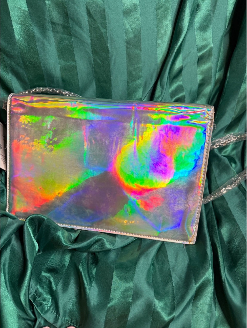 Urban Expressions Holographic Silver Clutch Crossbody Bag Chain Strap NWT
